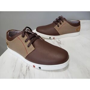NEW Bruno Marc Men's Brown Leather Casual Sneakers Lace Up Shoes Size 8.5